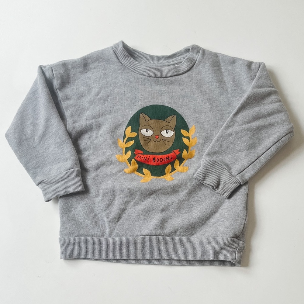 Mini Rodini Kids Gray Sweatshirt with Cat Design